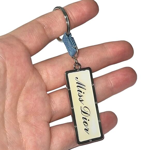 AUTH VTG Christian Dior Miss Dior Nameplate Logo Denim Keychain Key Holder Fob - Picture 6 of 14